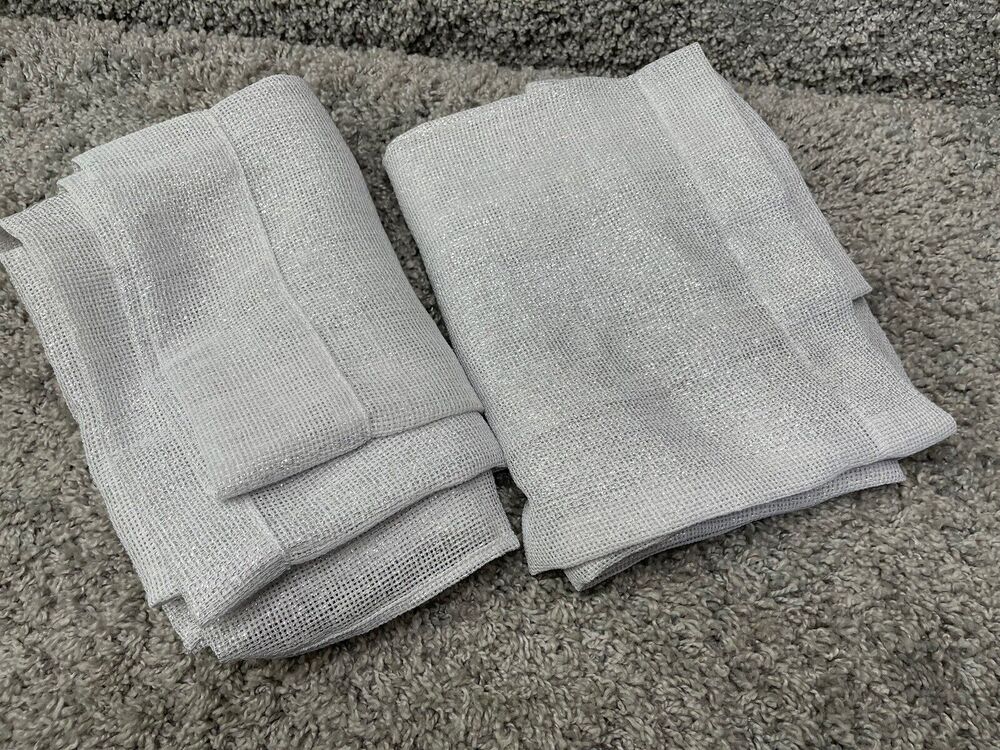 Sparkling Glitter Silver Window Curtains 2pc Set See Through 37in X 85in New